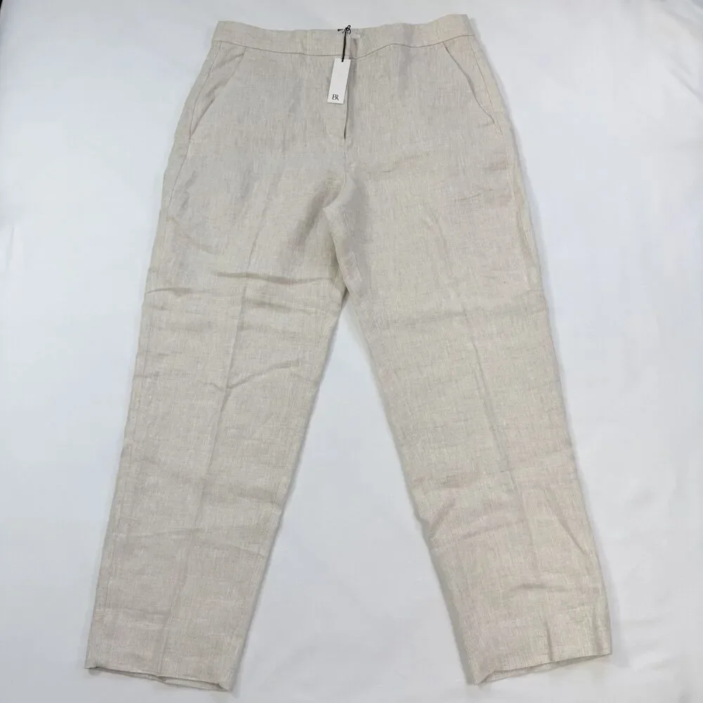 Banana Republic High Rise Slim Ankle Linen Trousers Size 10 Beige Minimalist NWT